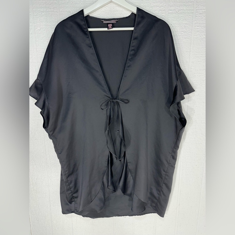 Victoria’s Secret satin short sleeve kimono robe black OS